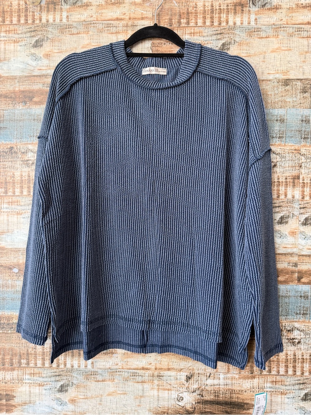 Zenana Navy Ribbed Crewneck top